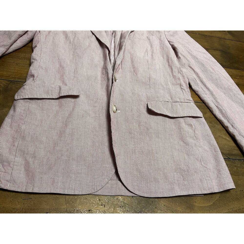 J Crew Mens Ludlow Seersucker Red White 2 Btn 2 Vent Blazer Sz 38R - Picture 4 of 13
